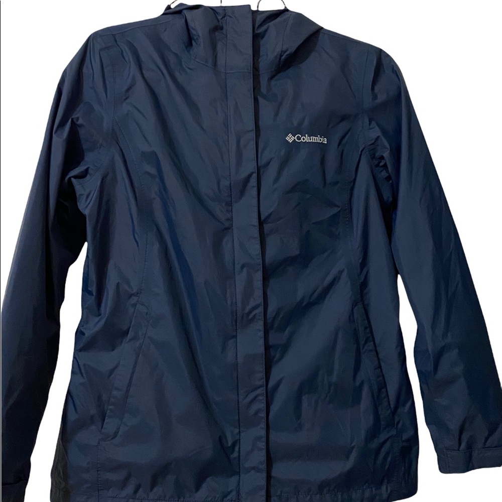 COLUMBIA Omni-Wick Omni-Tech  Blue Tape Seam Rain Hooded Jacket womens Small